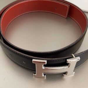 Hermes reversible belt with silver H buckle